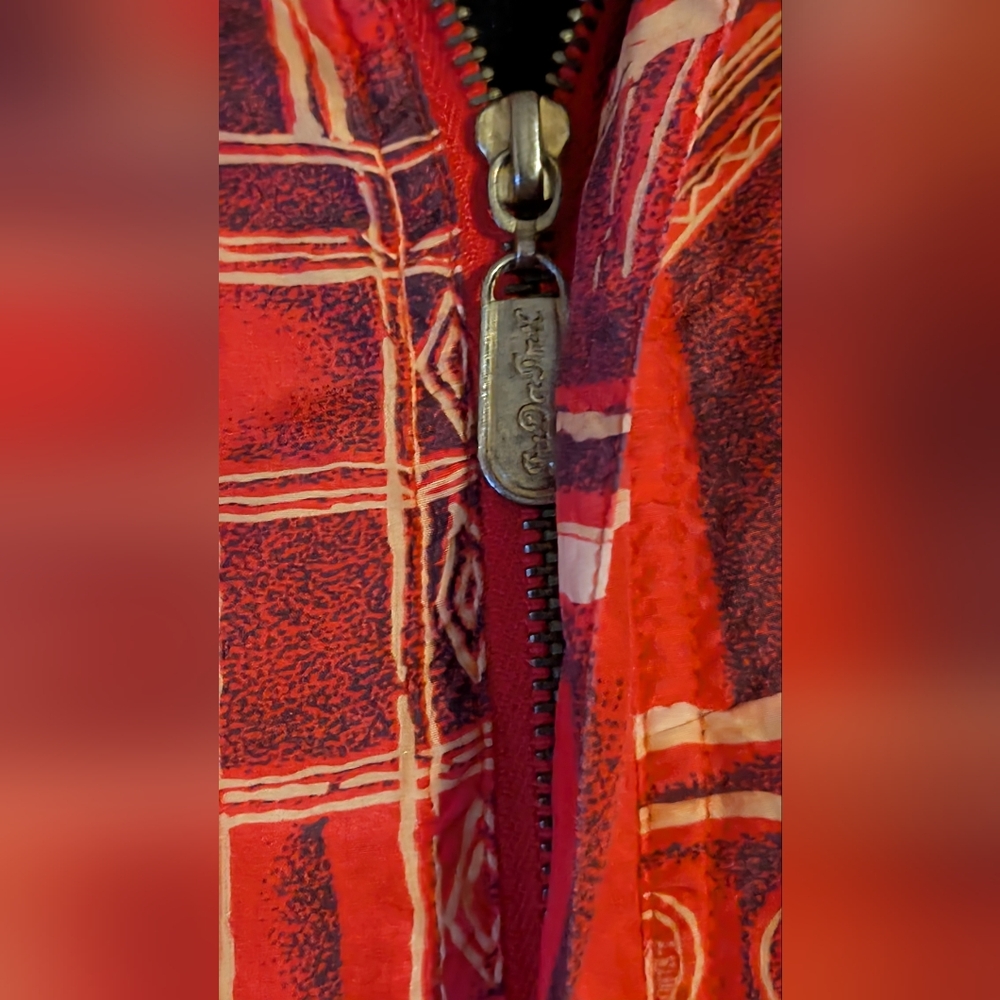 Silk Red Patterned Windbreaker Size Small - image 2
